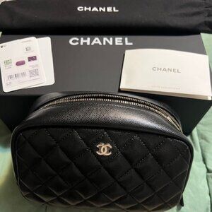 NWT Authentic CHANEL Caviar Quilted Leather Large Pouch Cosmetic Case in Black